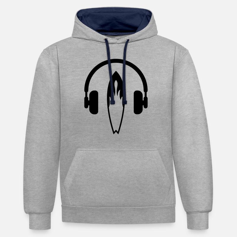 surf / surfeur / surfer / plage - Sweat à capuche contrasté - gris chiné/bleu marine