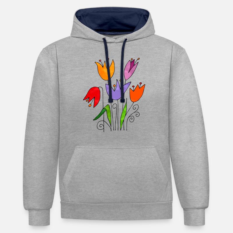Fleurs - Sweat à capuche contrasté - gris chiné/bleu marine
