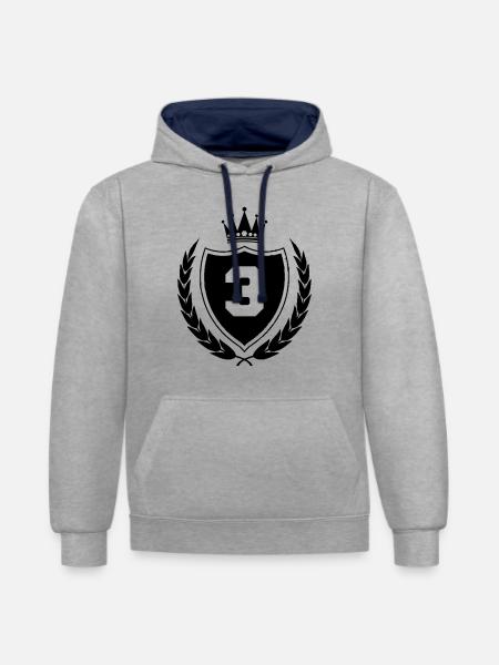 wappen 3 - Kontrast-Hoodie - Grau meliert/Navy