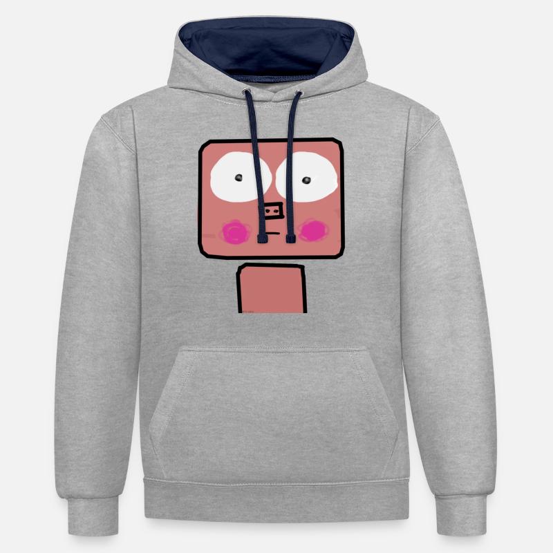 Cochon - Sweat à capuche contrasté - gris chiné/bleu marine