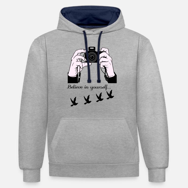 Fotograf aus Leidenschaft - Kontrast-Hoodie - Grau meliert/Navy