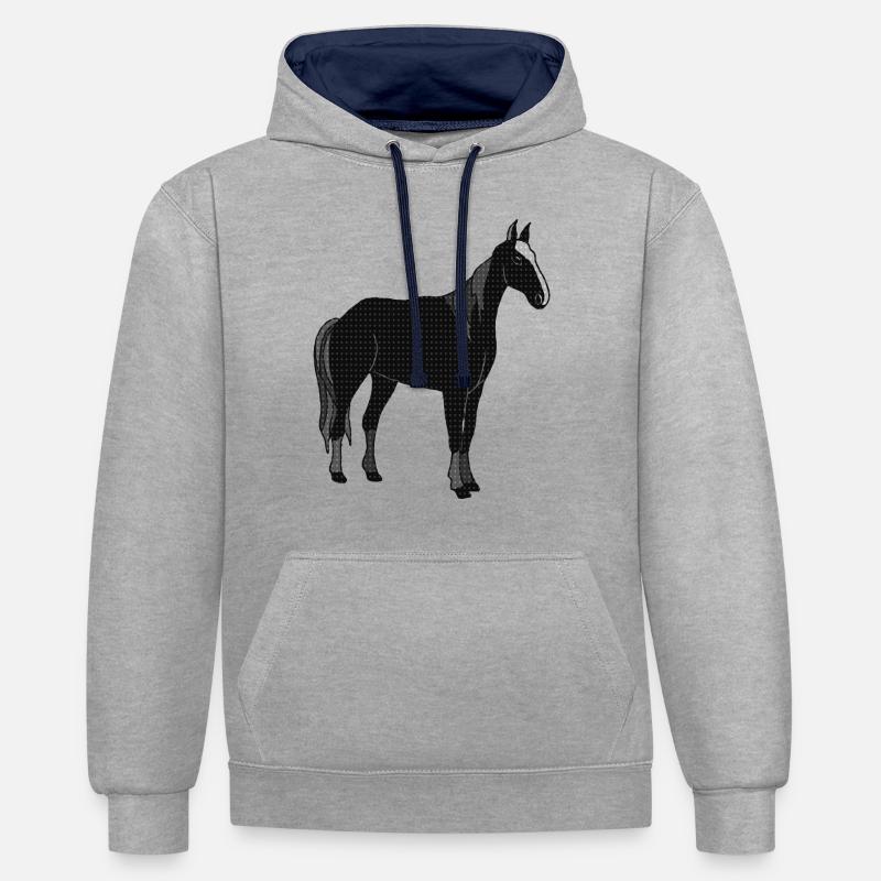 Cheval - Sweat à capuche contrasté - gris chiné/bleu marine