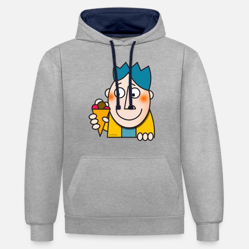 « crème glacée » - Sweat à capuche contrasté - gris chiné/bleu marine