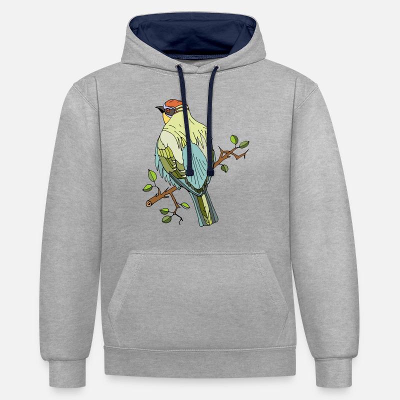 Oiseau - Sweat à capuche contrasté - gris chiné/bleu marine
