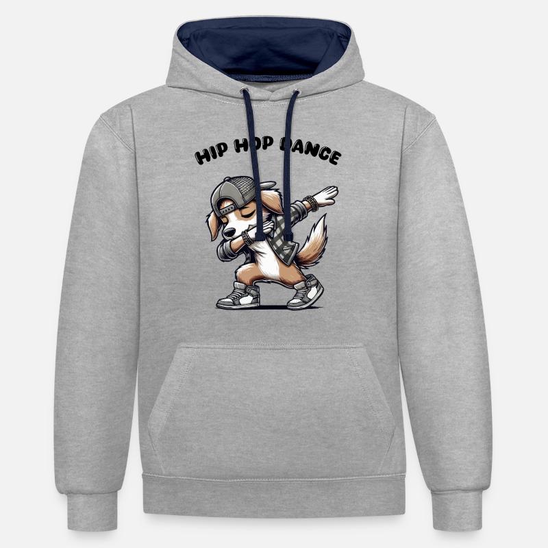 hund dabbing comic - Kontrast-Hoodie - Grau meliert/Navy