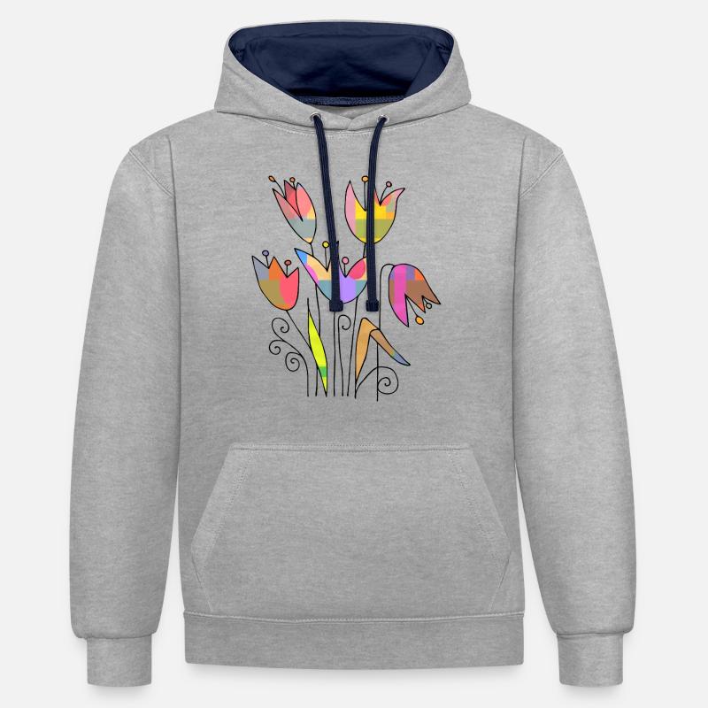 Fleur - Sweat à capuche contrasté - gris chiné/bleu marine