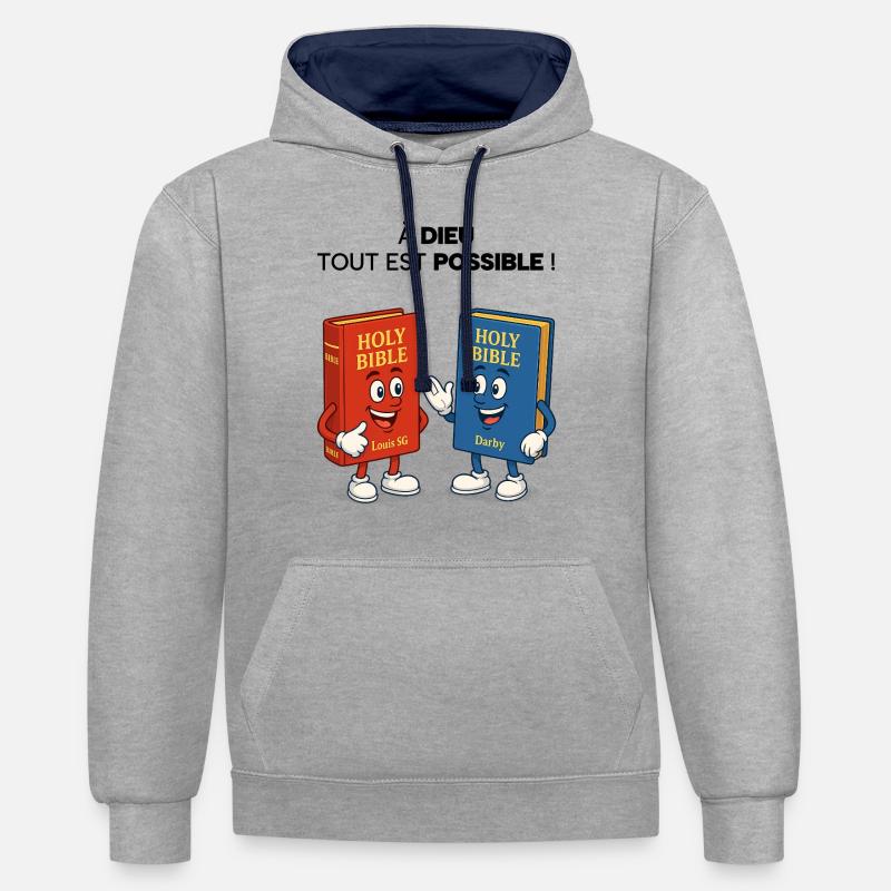 Bibel T-Shirt - Kontrast-Hoodie - Grau meliert/Navy