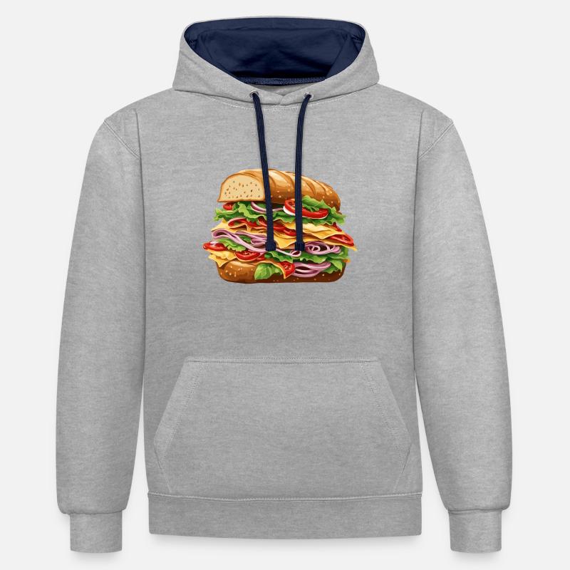 Sandwich / Sandwich / Nourriture / Épicerie - Sweat à capuche contrasté - gris chiné/bleu marine