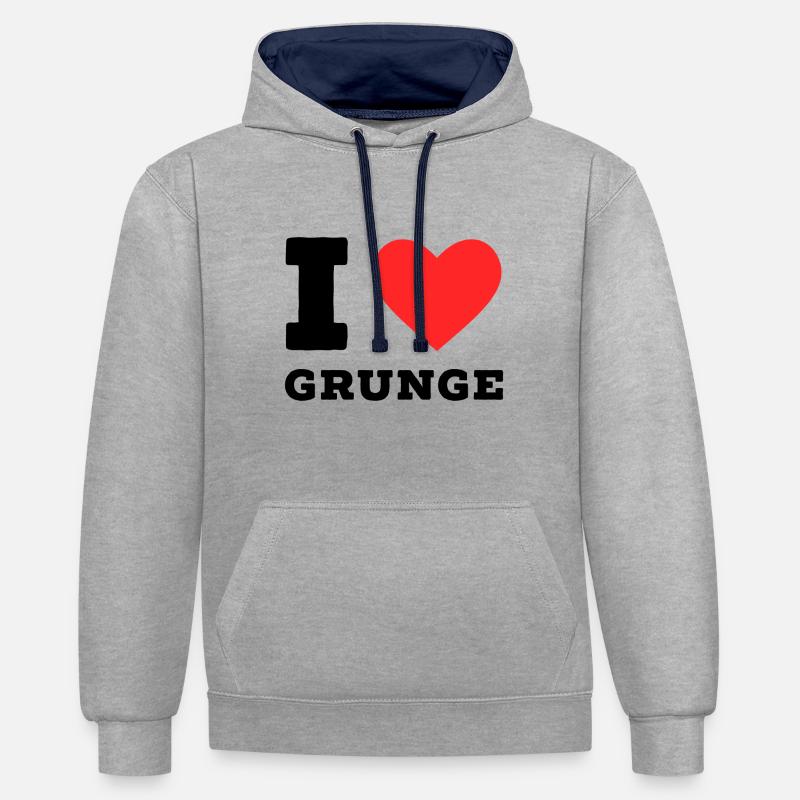 J’adore le grunge - Sweat à capuche contrasté - gris chiné/bleu marine
