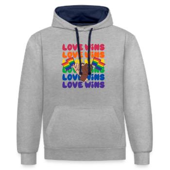 LGBTQ Love Wins Human Right Rainbow - Kontrast-Hoodie - Grau meliert/Navy - Vorne - Liana (172cm) & Jaron (178cm)