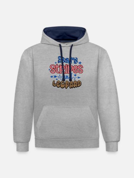 Rayures étoilées et léopard - Sweat à capuche contrasté - gris chiné/bleu marine