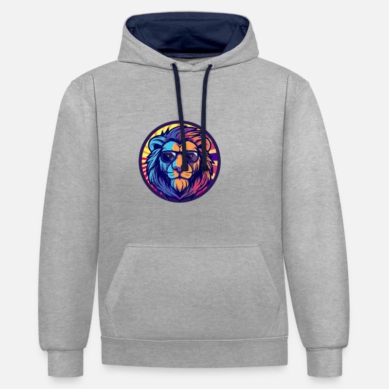 Lion BD Cool Été - Sweat à capuche contrasté - gris chiné/bleu marine