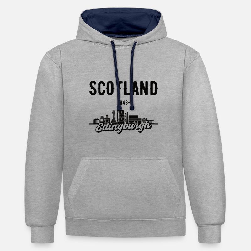 Cadeau de Noël Édimbourg Écosse - Sweat à capuche contrasté - gris chiné/bleu marine