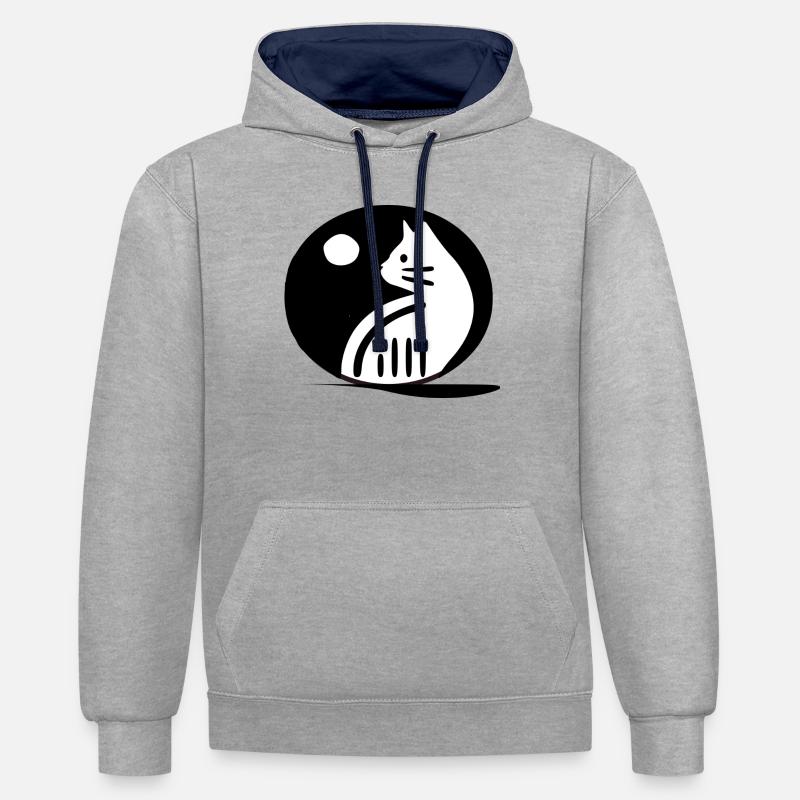 Chat - Sweat à capuche contrasté - gris chiné/bleu marine