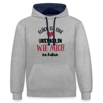 Ur-Enkelin Mädchen Enkelkind Urenkelin Kind Enkel - Kontrast-Hoodie - Grau meliert/Navy - Vorne - Liana (172cm) & Jaron (178cm)