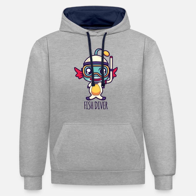 Plongeur de poisson - Sweat à capuche contrasté - gris chiné/bleu marine