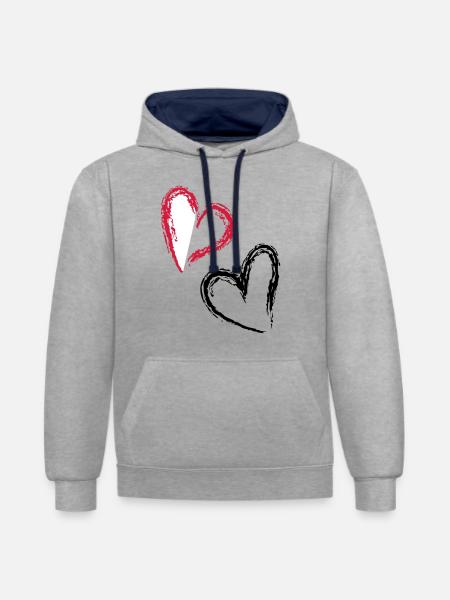 double coeur - Sweat à capuche contrasté - gris chiné/bleu marine