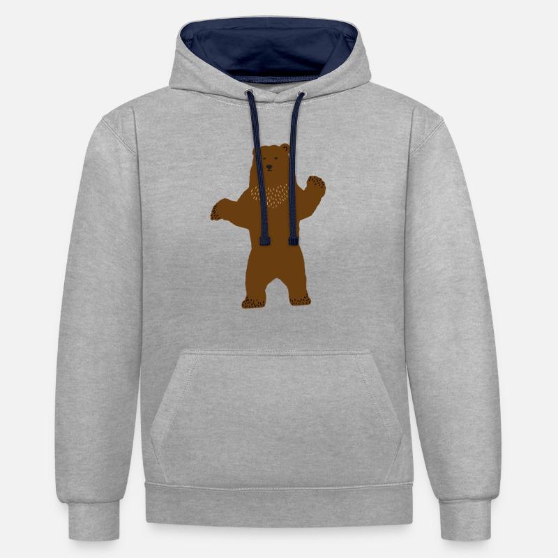 Ours - Sweat à capuche contrasté - gris chiné/bleu marine