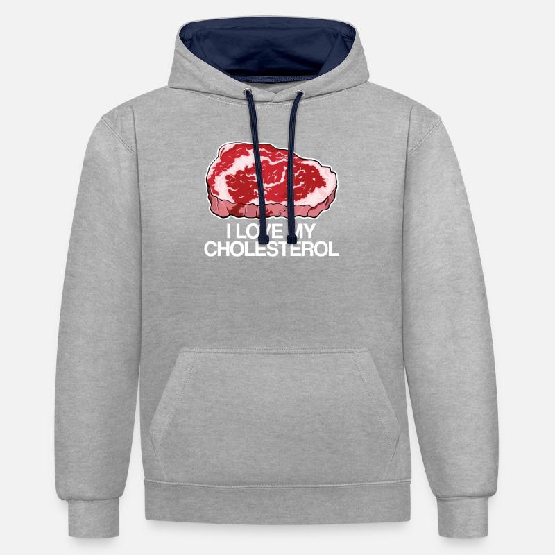 Cadeau de régime cétogène de carnivore de cholestérol - Sweat à capuche contrasté - gris chiné/bleu marine