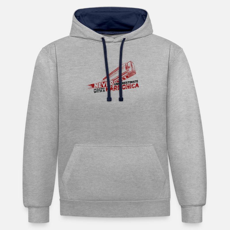 harmonica - Sweat à capuche contrasté - gris chiné/bleu marine