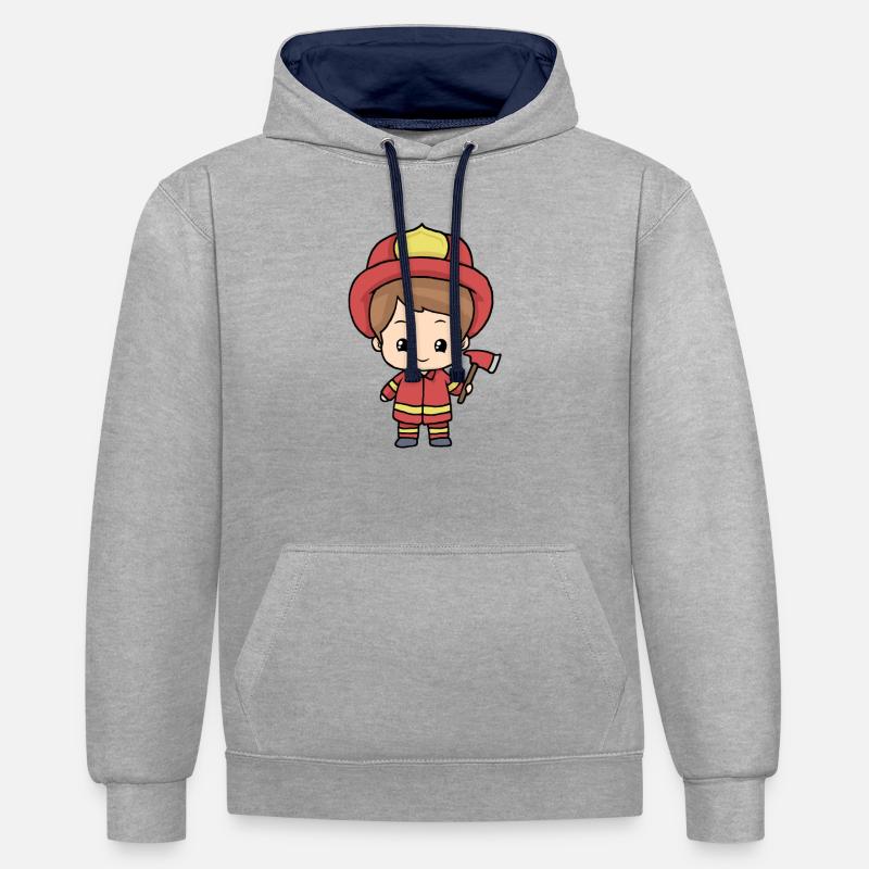 pompier - Sweat à capuche contrasté - gris chiné/bleu marine