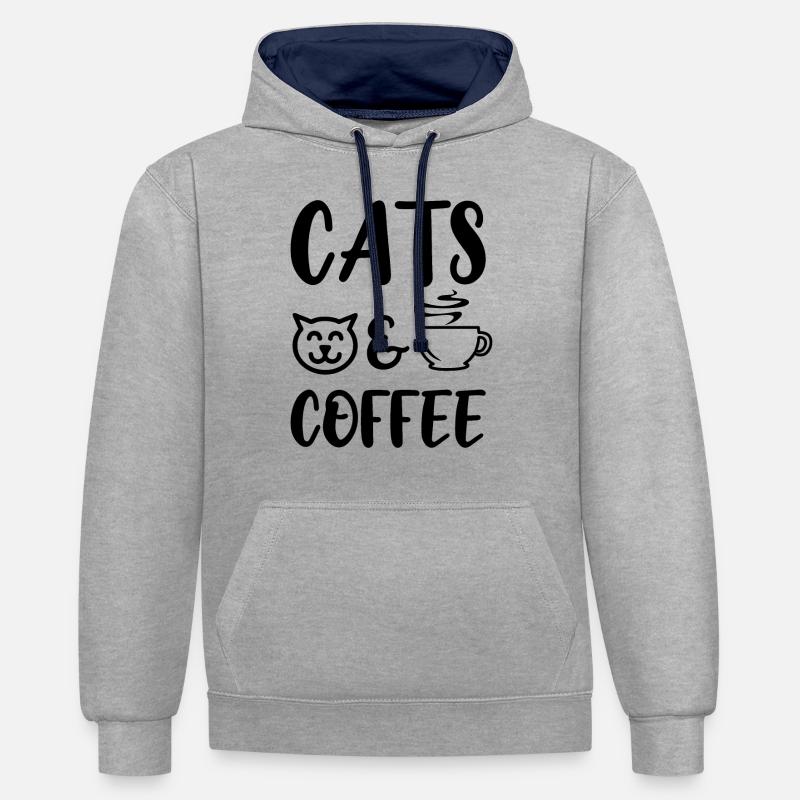 chat - Sweat à capuche contrasté - gris chiné/bleu marine