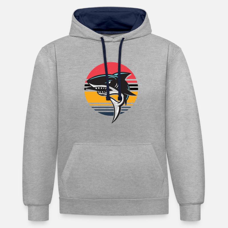 requin - Sweat à capuche contrasté - gris chiné/bleu marine