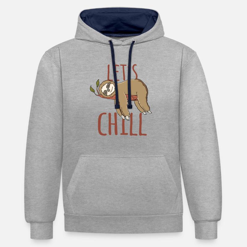 Faultier let´s Chill - Kontrast-Hoodie - Grau meliert/Navy