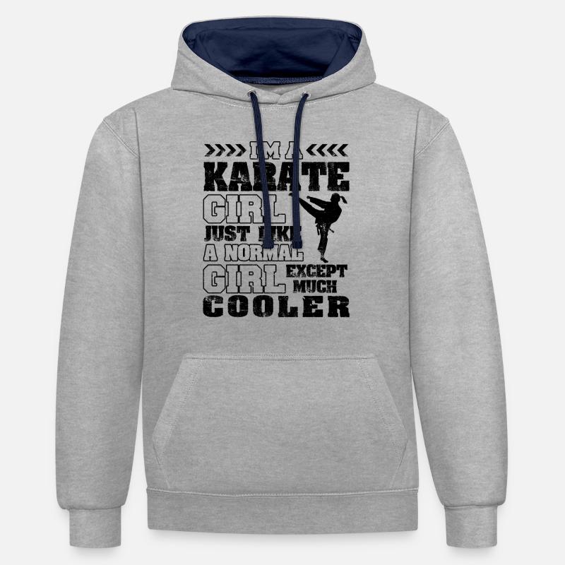 Fille de karaté cool - Sweat à capuche contrasté - gris chiné/bleu marine