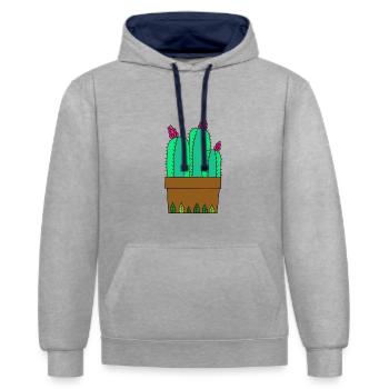 Flowering Cacti In Leafy Pot - Contrast hoodie - heather grey/navy - Front - Liana (172cm) & Jaron (178cm)