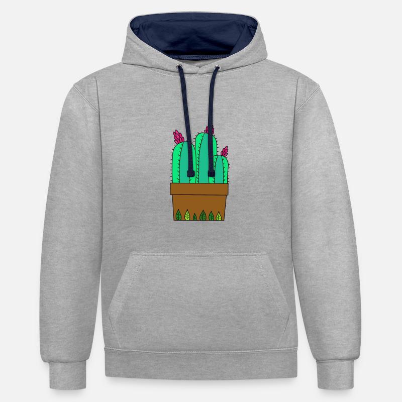 Flowering Cactus à Leafy Pot - Sweat à capuche contrasté - gris chiné/bleu marine