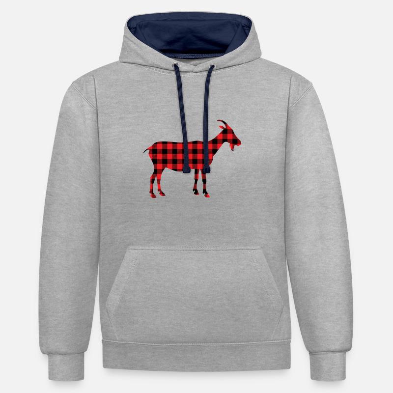 Goat billy goat pattern plaid - Contrast hoodie - heather grey/navy