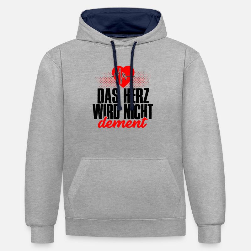 Das Herz wird nicht dement - Kontrast-Hoodie - Grau meliert/Navy
