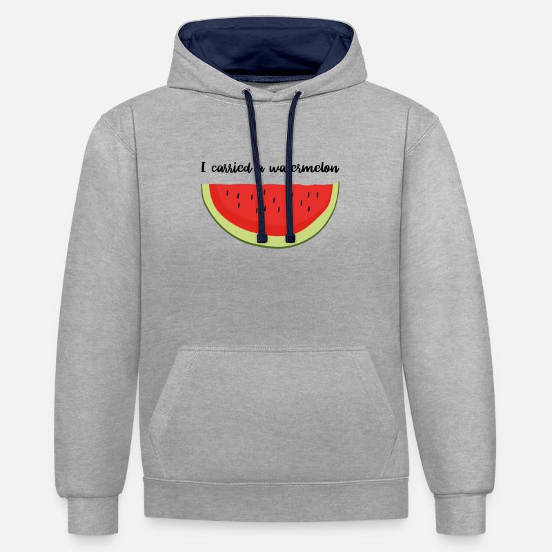J'ai porté une pastèque - Sweat à capuche contrasté - gris chiné/bleu marine