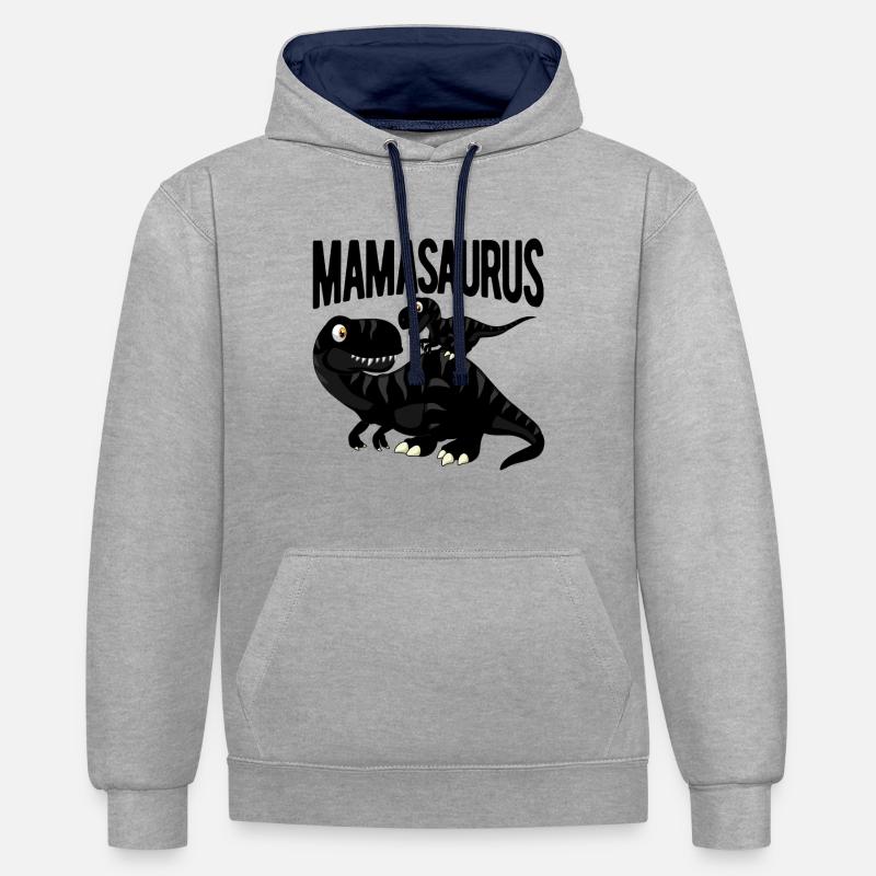 Mamasaurus maman dinosaure - Sweat à capuche contrasté - gris chiné/bleu marine