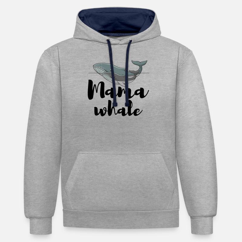 Maman baleine - Sweat à capuche contrasté - gris chiné/bleu marine