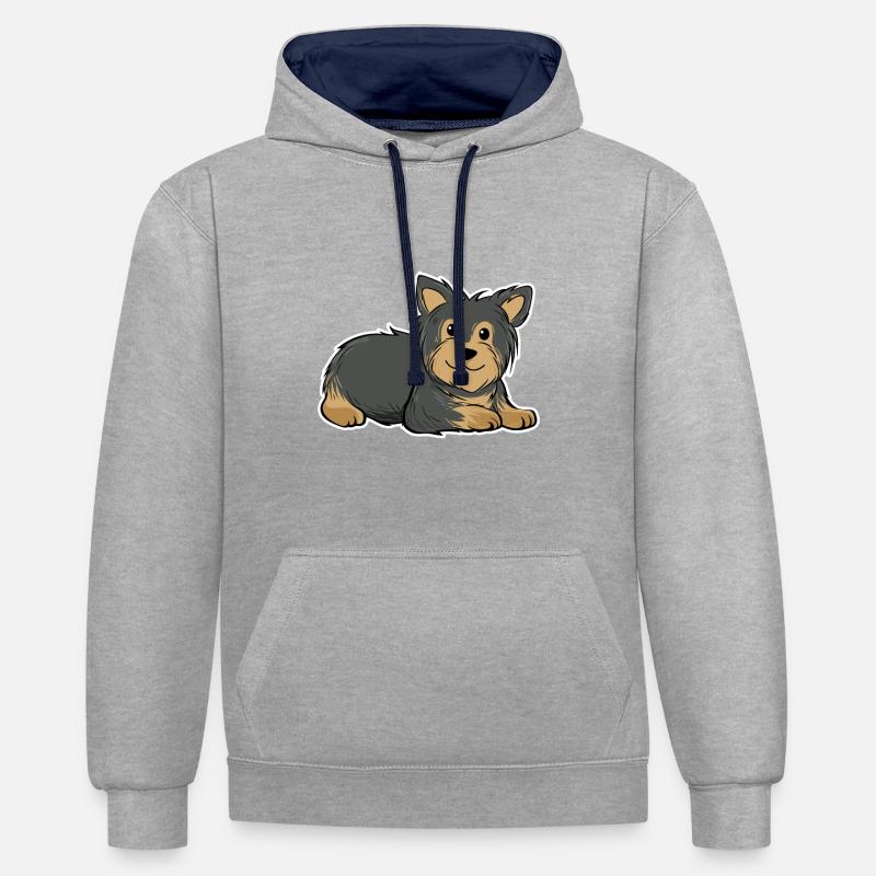 Yorkshire Terrier - Sweat à capuche contrasté - gris chiné/bleu marine