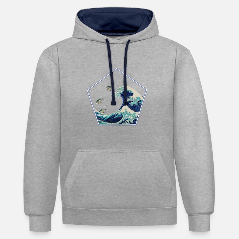Grande vague - Sweat à capuche contrasté - gris chiné/bleu marine