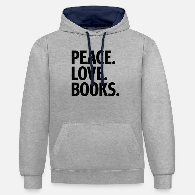 Peace Love Books - Sweat à capuche contrasté - gris chiné/bleu marine