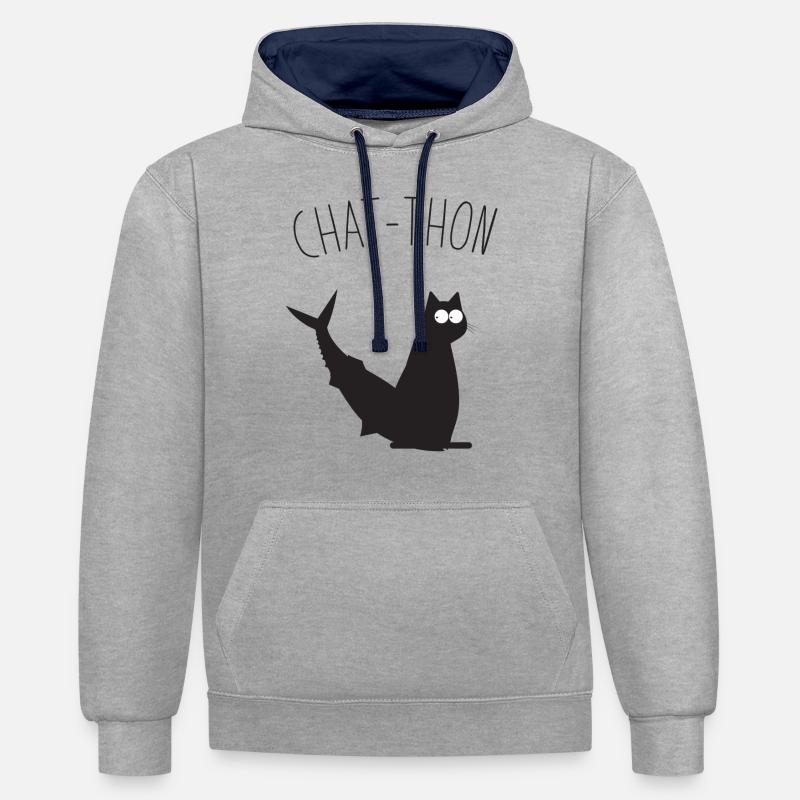 Chat-Thon - Sweat à capuche contrasté - gris chiné/bleu marine