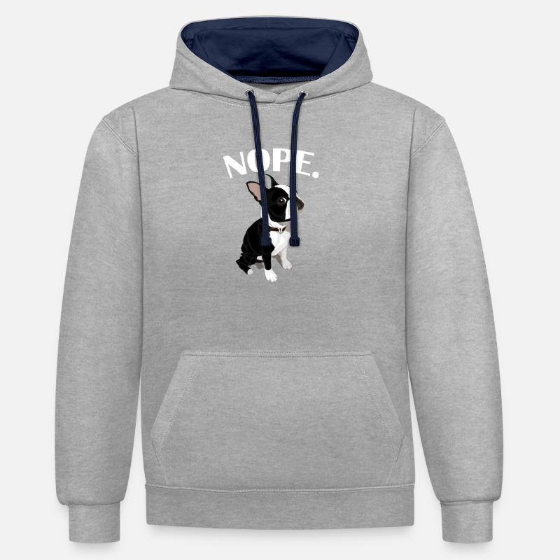 Boston Terrier - Sweat à capuche contrasté - gris chiné/bleu marine