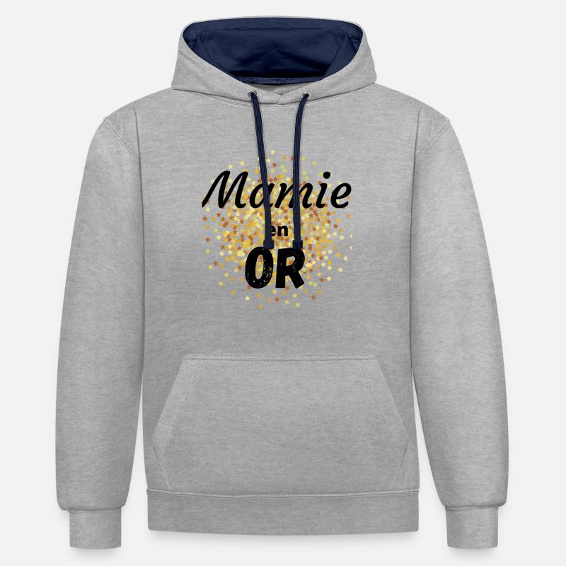 Mamie en OR - Sweat à capuche contrasté - gris chiné/bleu marine