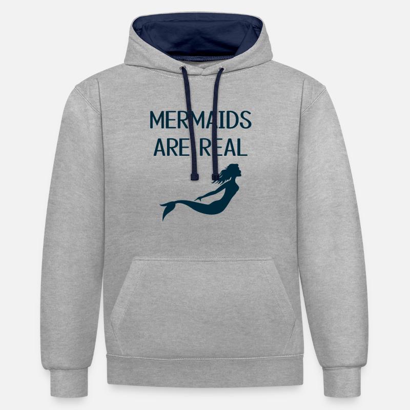 Les sirènes - Sweat à capuche contrasté - gris chiné/bleu marine
