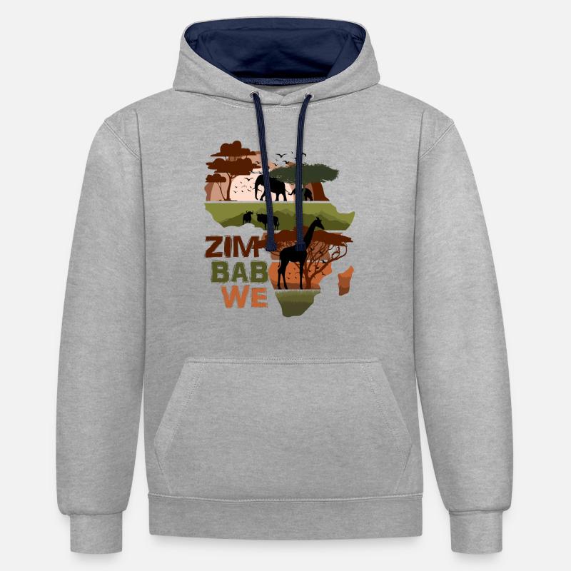Zimbabwe Afrique Sunset - Sweat à capuche contrasté - gris chiné/bleu marine