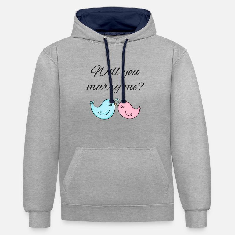 Demande de mariage - Sweat à capuche contrasté - gris chiné/bleu marine