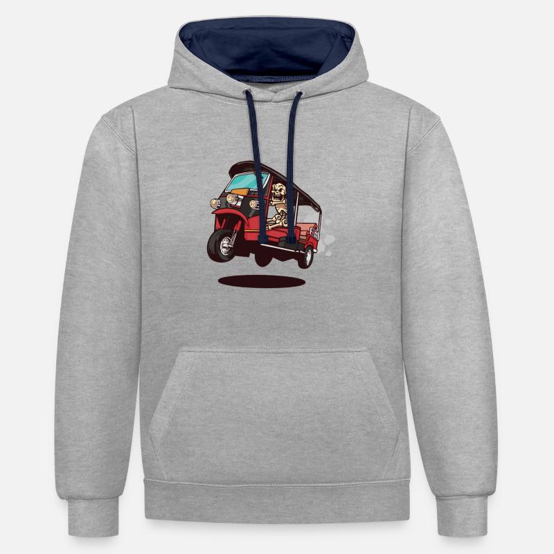 SQUELETTE RICKSHAW - Sweat à capuche contrasté - gris chiné/bleu marine