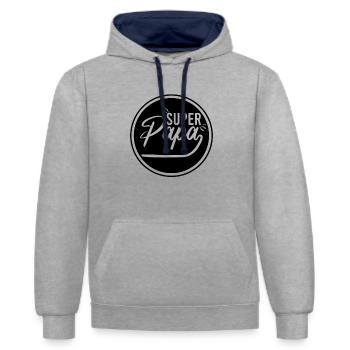 superpapa - Sweat à capuche contrasté - gris chiné/bleu marine - Devant - Liana (172cm) & Jaron (178cm)