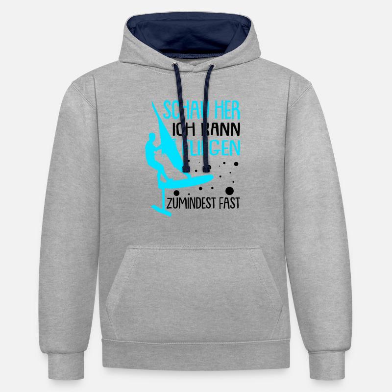 Windsurfen mit Foil Foilsurfen - Kontrast-Hoodie - Grau meliert/Navy
