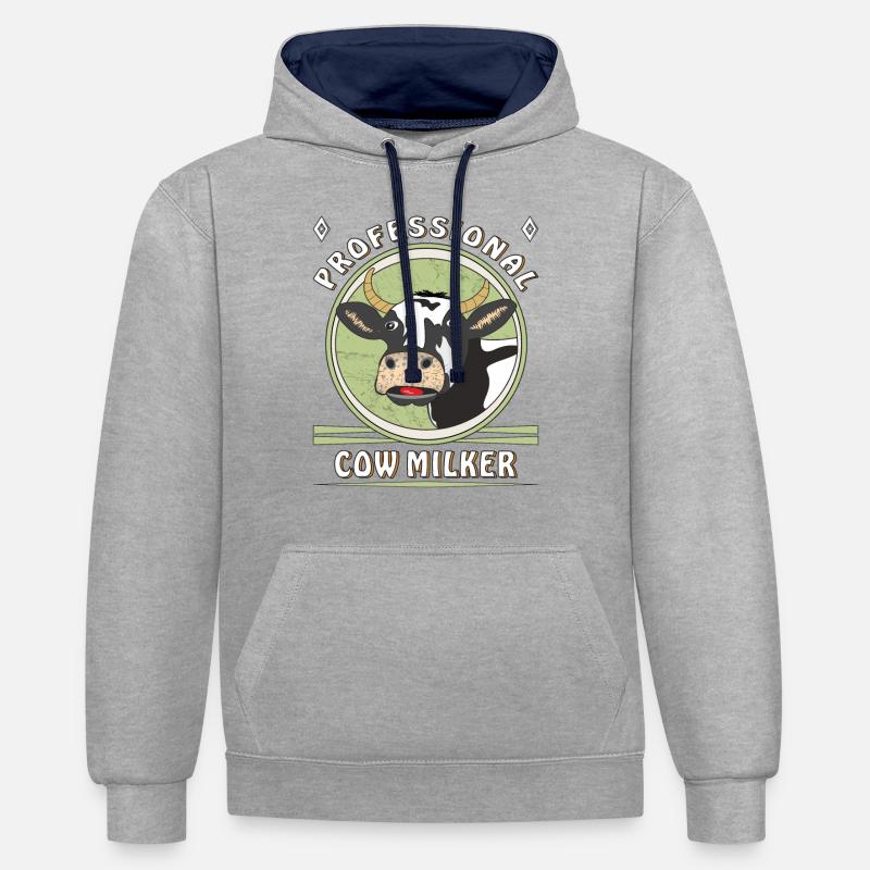 KUH TRAITEUR DE VACHE PROFESSIONNEL - Sweat à capuche contrasté - gris chiné/bleu marine