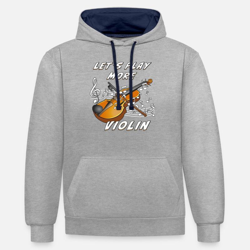 JOUONS PLUS DE VIOLON - Sweat à capuche contrasté - gris chiné/bleu marine